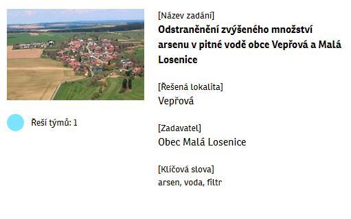 Soutěž Pro vodu Chemicko-technologický návrh odstranění zvýšeného množství arsenu v pitné vodě