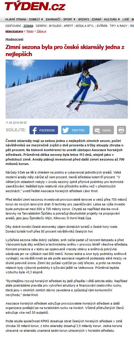 Zimní sezona byla pro české skiareály