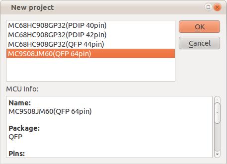 A.2.1 Otevření nového projektu Po spuštění programu, otevřeme nový projekt pomocí prvního tlačítka na panelu tlačítek akcí, Po stisknutí tlačítka se objeví dialog, kde si vybereme MCU (viz. obrázek A.