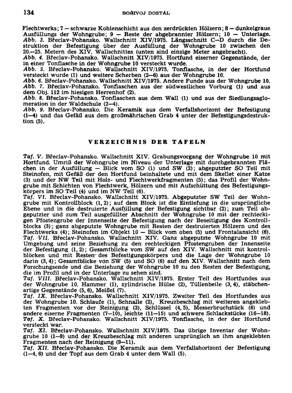134 BOftlVOJ DOSTAL. Flechtwerks; 7 Schwarze Kohlenschicht aus den zerdriickten Holzern; 8 dunkelgraue Ausfullungs der Wohngrube; 9 Reste der abgebrannter Holzern; 10 Unterlage. Abb. 3.