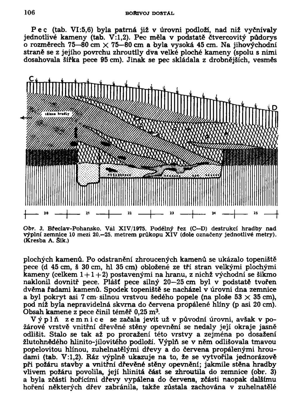 106 BOBTVOJ DOSTAL Pec (tab. VI:5,6) byla patrná již v úrovni podloží, nad niž vyčnívaly jednotlivé kameny (tab. V:l,2).