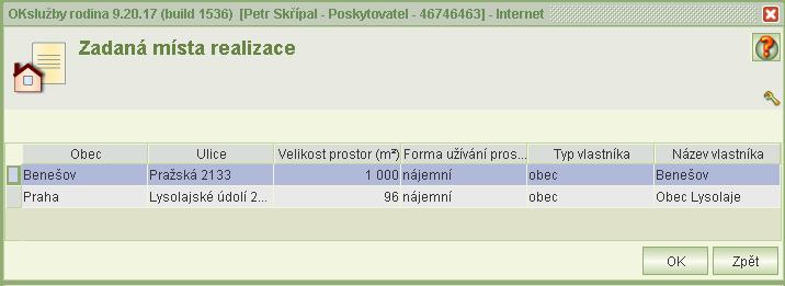 Na vybrané místo umístěte kurzor a klikněte na tlačítko OK. Způsob zadávání adresy je uveden v kap. 7.2.13 Adresa.