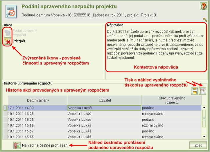 do souboru. V souboru je uvedeno nejen čestné prohlášení, ale také datum a čas podání, včetně jména osoby, která upravený rozpočet podala.