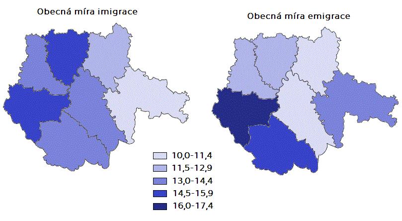 okresů. Nejvíce se lidé stěhovali v okrese České Budějovice, naopak nejméně v okrese Prachatice.