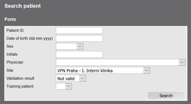 11 Validace zadaných záznamů Pro vyhledání validních/nevalidních pacientů zvolte v části
