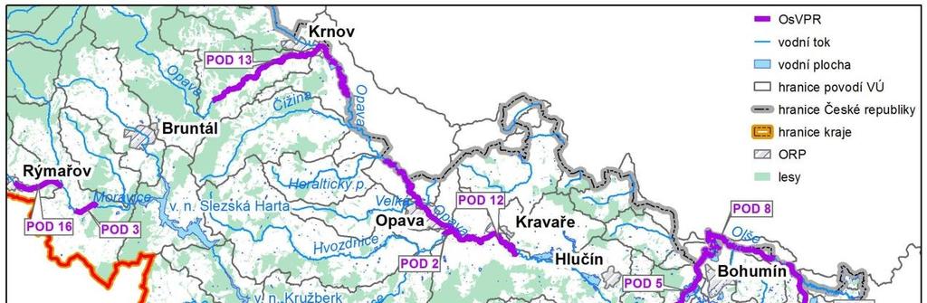 Obr. 2 Přehled oblastí s významným povodňovým rizikem v povodí Odry Tab 1 Přehled oblastí s významným povodňovým rizikem v povodí Odry č.