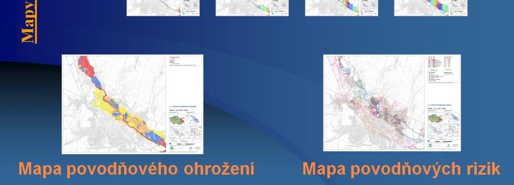 pravděpodobností (Q 100 ) povodněmi s vysokou pravděpodobností výskytu (Q 5 a Q 20 ) Mapy povodňového rizika zobrazují plochy kategorií využití území, u nichž je překročena míra přijatelného rizika.