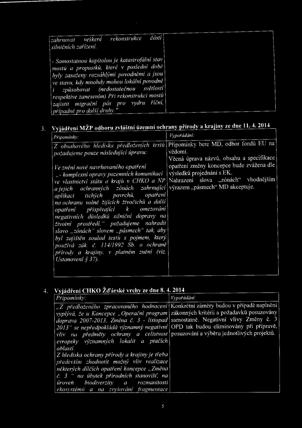 světlostí respektive zanesením) Při rekonstrukci mostů zajistil migrační pás pro vydru říční, případně pro další druhy. " 3. Vyjádření MZP odboru zvlástní uzemm ochrany přírody a krajmy ze dne ll. 4.