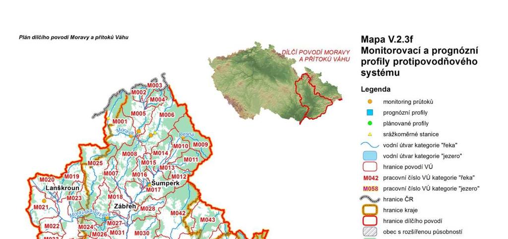 Monitorovací a prognózní profily protipovodňového systému 82 měřících a kontrolních míst, z toho: 70 měření na tocích 12 měření na nádržích a poldrech 34 srážkoměrných