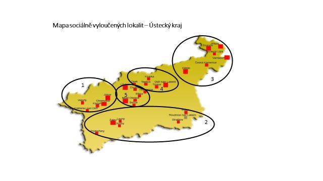 Mapa sociálně vyloučených lokalit Návrhy mikroregionů 1. mikroregion počet SVL v mikrore gionu počet obyvatel SVL v mikroregionu Chomutov, Kadaň, Jirkov, Vejprty, Klášterec n/ohří, 10 10 350 2.