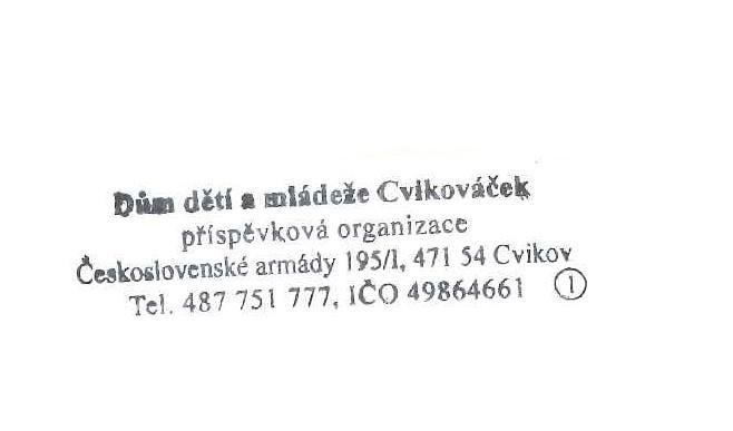 Směrnice společnosti Vnitřní řád Dům dětí a mládeže Cvikováček, příspěvková