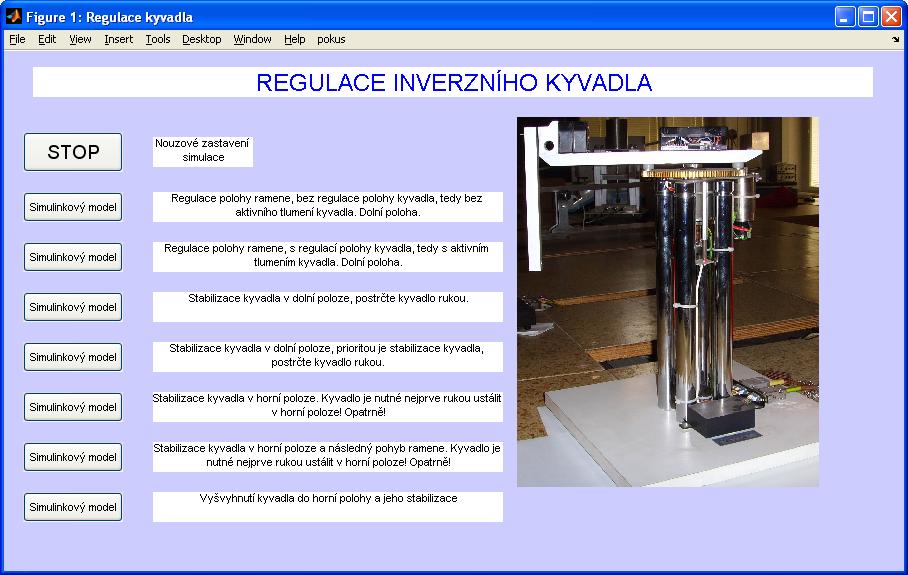 Kapitola 7 Demo pro prezentaci činnosti modelu Pro prezentaci činnosti modelu jsem vytvořil grafické rozhraní s popisem činnosti modelu v prostředí MATLABu SIMULINK.
