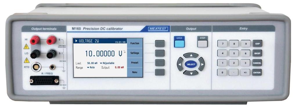 M160 Přesný DC kalibrátor MEATEST 3. Popis 3.1. Přední panel 2 1 6 7 8 9 10 3 4 5 11 Obr. 3 Přední panel Čelní panel obsahuje displej, ovládací tlačítka a výstupní svorky.