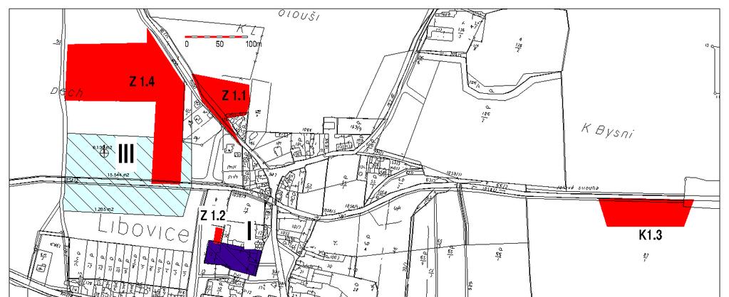 Proto je vymezení zastavitelných ploch Z.1.1,Z.1.2, Z.1.4,a Z.1.5 ve změně č.1 kompenzováno omezením (zmenšením) zastavitelného území v jižní části obce převedením části plochy J3 do územní rezervy.