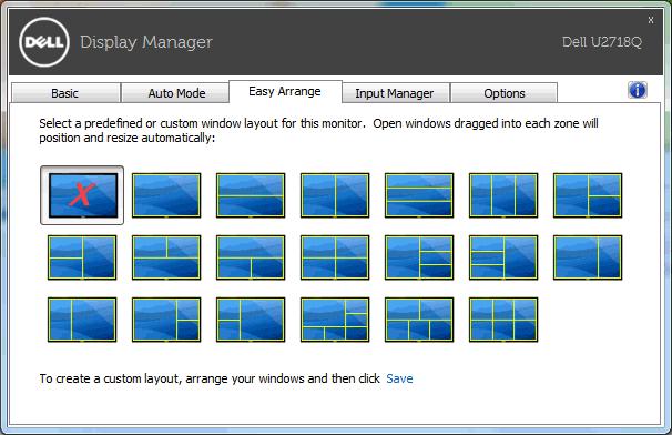 Snadné uspořádání rozvržení okna monitoru U podporovaných monitorů Dell vám karta Easy Arrange (Snadné uspořádání) umožňuje snadno uspořádat otevřená