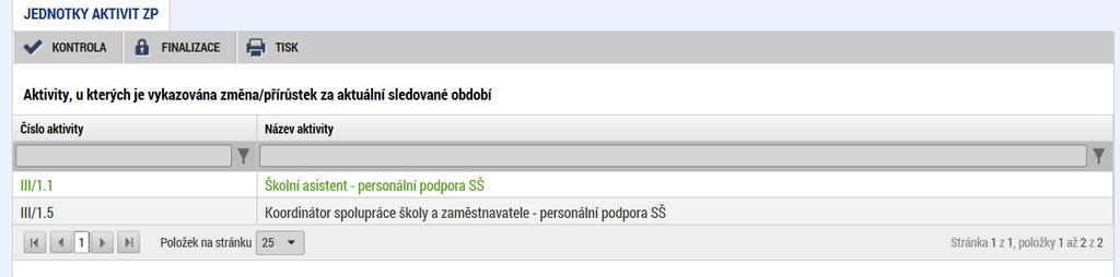 3.5. JEDNOTKY AKTIVIT ZP Box Aktivity, u kterých je vykazovaná změna/přírůstek za aktuální sledované období je načtena automaticky, dle předešlé záložky.