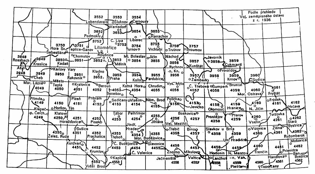 1. Teoretická část Obr. 1.2 Skládání mapových listů SM75 [3] Polohopis map byl zobrazen pomocí smluvených značek.