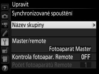 Výběr bezdrátové sítě LAN pro synchronizované spouštění Vyberte bezdrátovou síť LAN pro všechny fotoaparáty, které budou používány v režimu synchronizovaného spouštění.