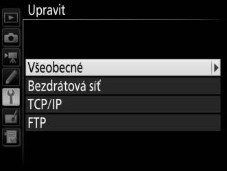 Úprava síťových profilů Chcete-li upravit profil aktuálně vybraný v seznamu profilů, stiskněte tlačítko W (M) a vyberte z následujících možností: Všeobecné Úprava názvu profilu a hesla