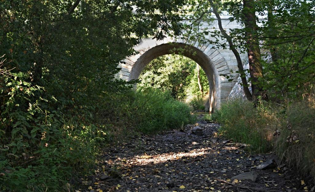 Skutečnost dokládají tři snímky pořízené 4. srpna. Fotografie z místa před železničním viaduktem (na hranici katastrů naší obce a sousedních Zaječic) připomíná kamenitou cestu.