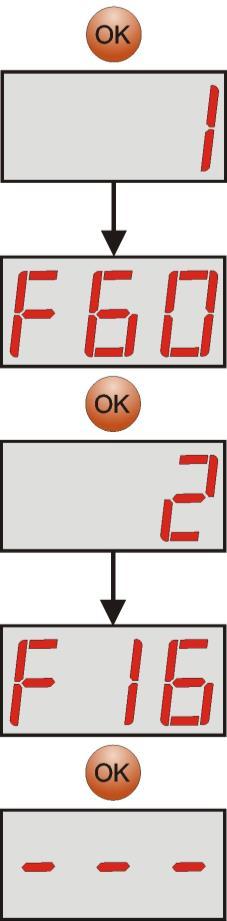 - pokud je v paměti událostí více poruch, stiskejte tlačítko "OK" pro zobrazení následujících kódů poruch. - Zobrazení znaků - - - na displeji znamená dosažení konce seznamu poruch. 6.2.7.
