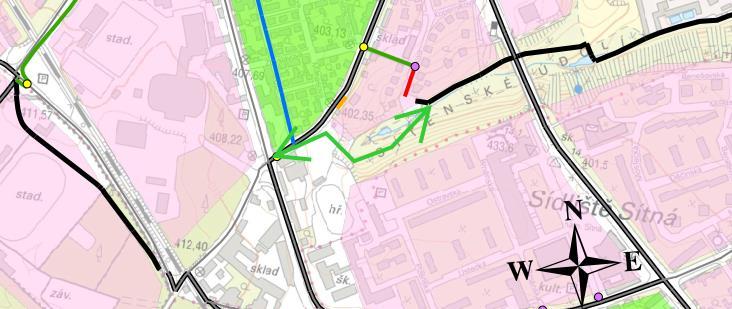 9. Cyklo propojení Sletiště a Sítenského údolí. Sítenskému údolí chybí cyklistické propojení směrem ke Sletišti.