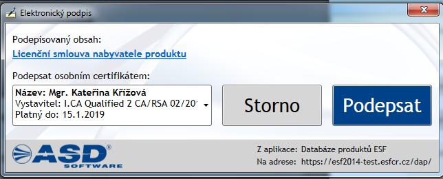 Po úspěšně provedeném elektronickém podpisu vypadá detail