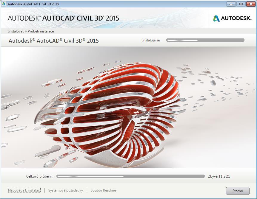 6. Probíhající instalace Dále začne probíhat samotná automatická instalace instalačním programem Civilu 3D