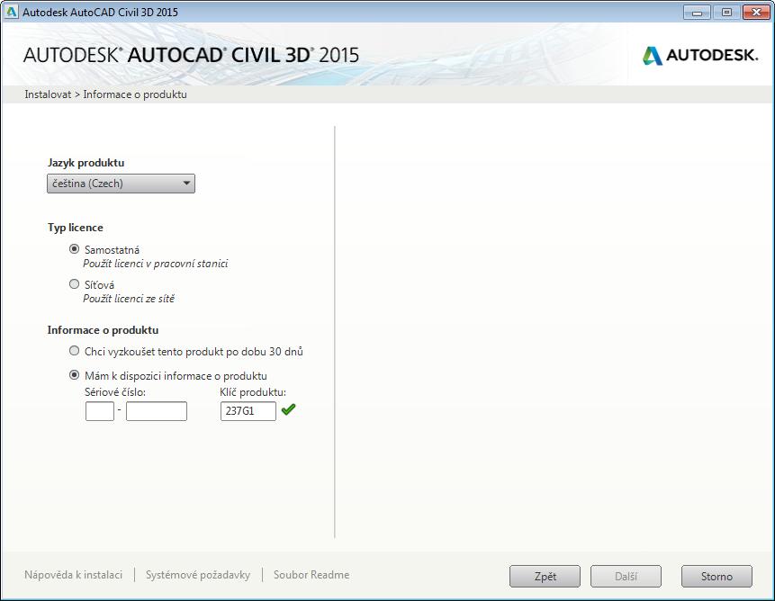 3. Zvolení typu licence a zadání sériového čísla produktu Zvolte typ licence a zadejte sériové číslo včetně klíče