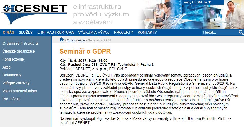 Seminář o GDPR 11.10.