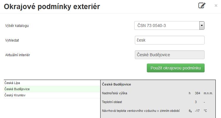 Okrajové podmínky exteriérové 6/7 Ze seznamu okrajových podmínek vybereme