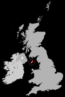 an island in the Irish Sea it is northwest of the European continent between the United Kingdom and Ireland 50 km from Ireland and 50 km from the UK longest river: Sulby (17 km) highest peak: