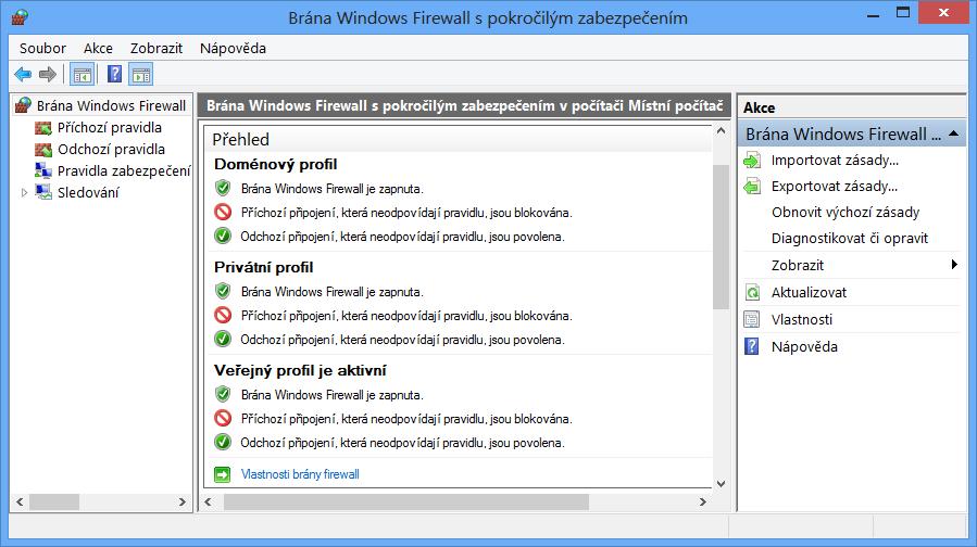 Brána Windows Firewall s pokročilým zabezpečením (WFAS) Výchozí