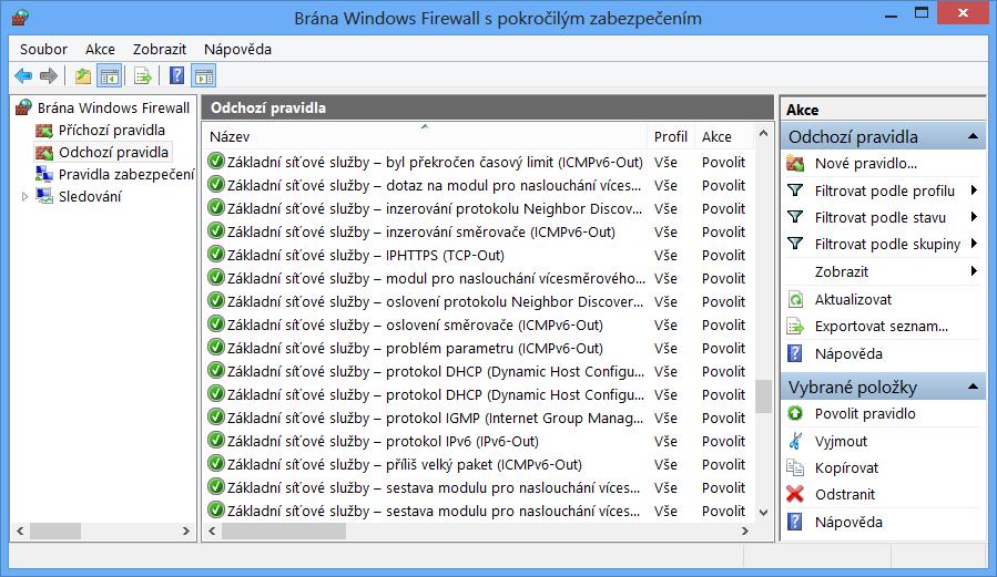 Brána Windows Firewall s pokročilým zabezpečením (WFAS) Pravidla pro