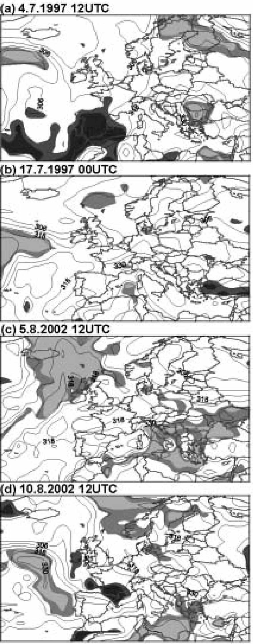 al 4.7.1997 12 LJTC T_500hPa 4 J. 1037 12ÜTC ;b)_1_7.7.1s97 OOUTÇ ffl 17.7.1937 OOÜTC ;c ) 5. S.200? 12UTC Lai. 5.B.2D02 12UTC d) 10.9.2002 12UTC 'fi)1q.b.30ü2 -T2UTC Obr.