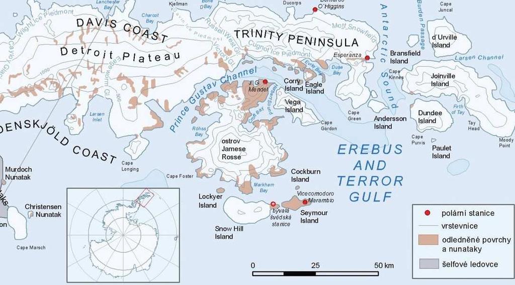 Antarktického poloostrova. Obr. 2 Detail zájmového území v rámci souostroví James Ross Island group. 2. Další podstatné informace oznamovatele Oznamovateli nejsou známy další informace podstatné pro tuto žádost.