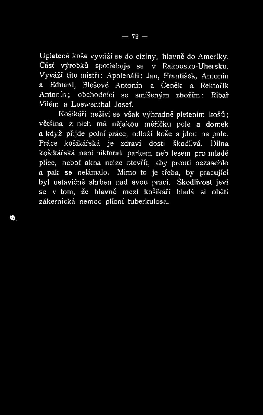 koše a jdou na pole. Práce košíkářská je zdraví dosti škodlivá.