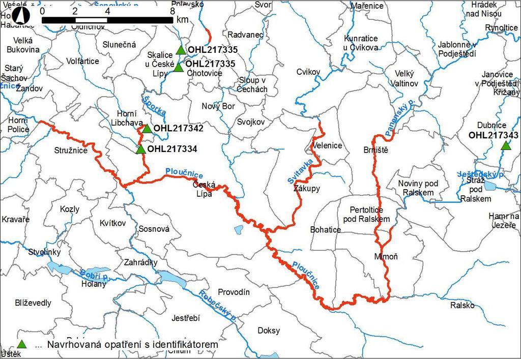 Obr. Přehledná mapa lokalizace navrhovaných opatření s identifikátorem listem opatření (ID OP) 6 Souhrnné informace o jednotlivých DOsVPR za jednotlivá dílčí povodí Souhrnné informace o jednotlivých