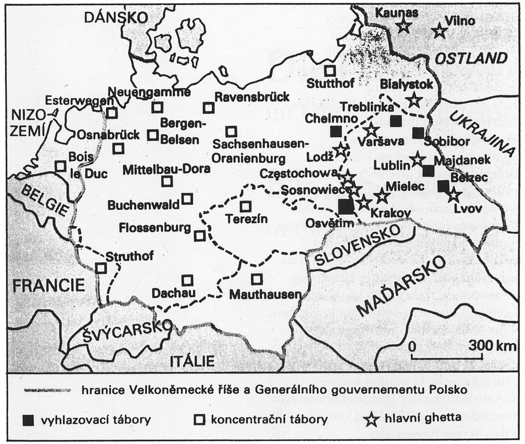 Mapka koncentračních táborů a ghett.