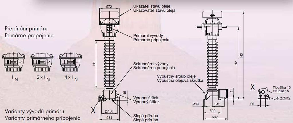 Obrázek č. 28 Přístrojový transformátor proudu JOF - 123 Kombinovaný přístrojový transformátor EJOF 123 je s izolací olej papír.