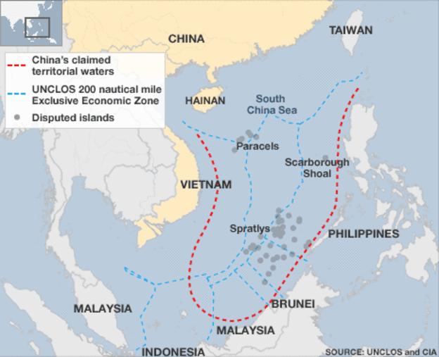 10.3 Příloha 3 Mapa zobrazující čínské nároky v Jihočínském moři a