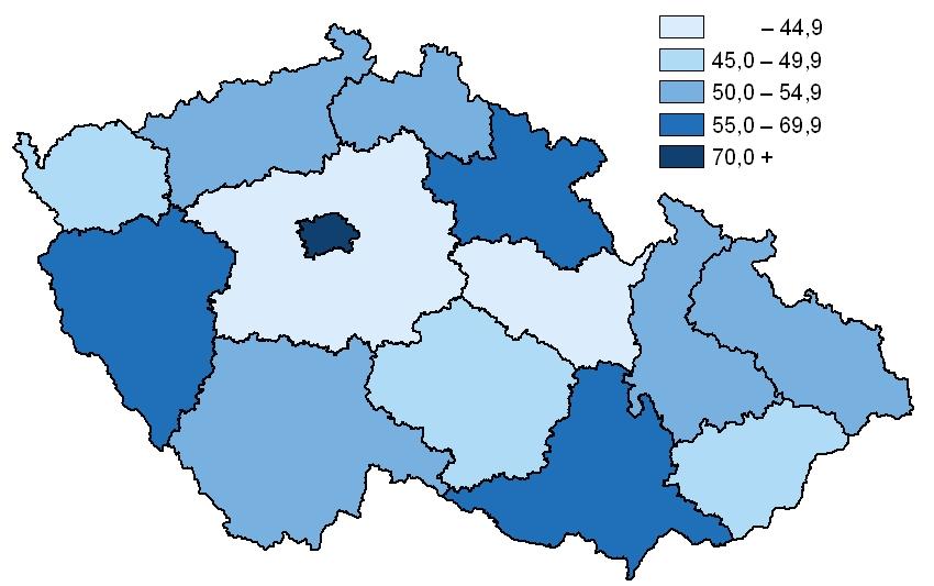 Akutní lůžka v nemocnicích ch na 10 000 obyvatel k 31.12.