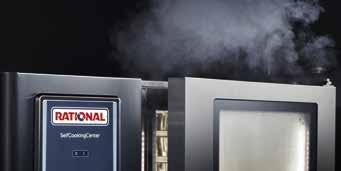 Dvířka varné komory z trojitého skla Zobrazení spotřeby energie RATIONAL ConnectedCooking Vestavěná ruční sprcha s navíjecím mechanismem Odstředivý systém odlučování tuků Trojité zasklení s