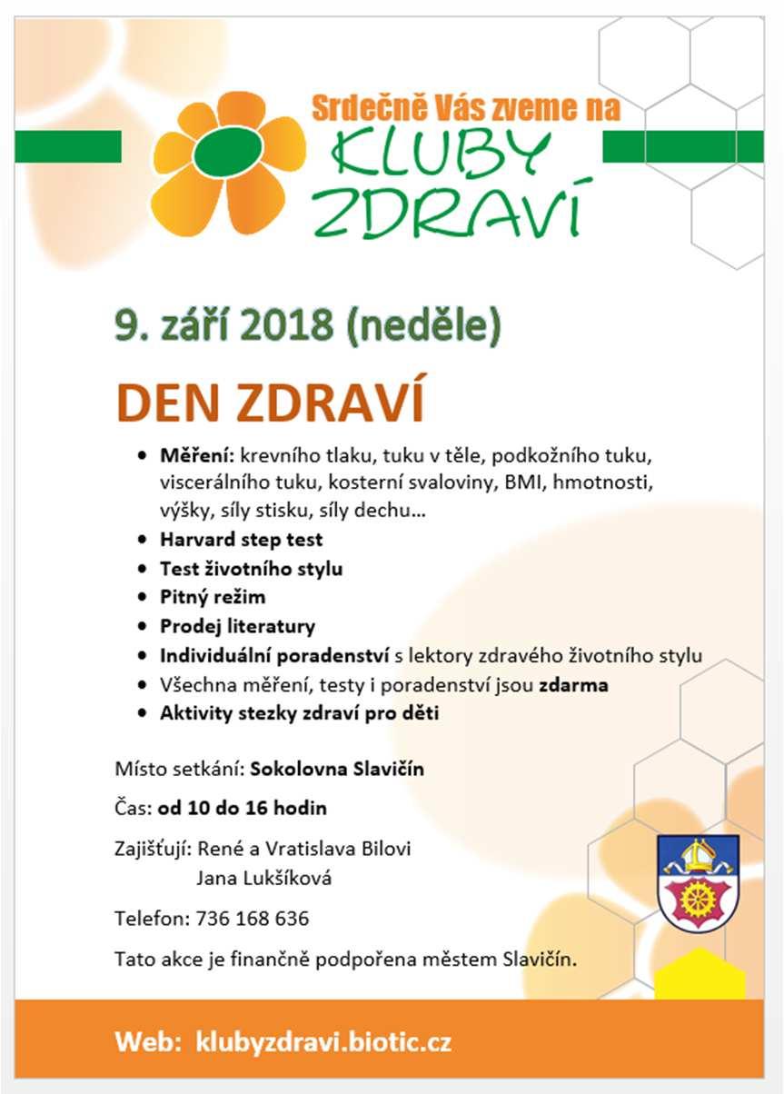 Kluby zdraví DEN ZDRAVÍ Neděle 9.
