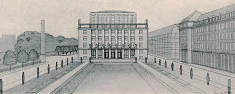 4 Third draft of never-built building of the Ministry of public labour, perspective 1927 řená moderna, v Hübschmannově pojetí ještě obohacená o rysy neoklasicismu odpovídající Winckelmannově