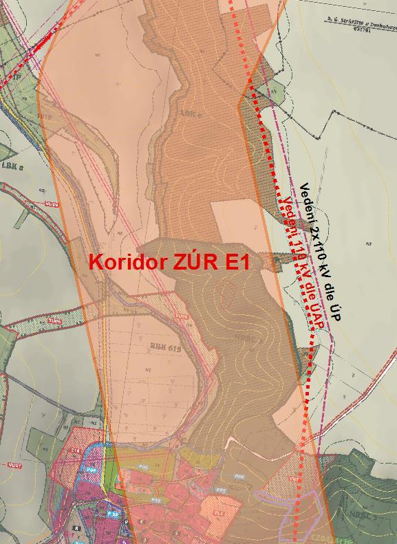 ER6 zdvojení stávajícího vedení 400 kv TR Výškov TR Babylon - Koridor ER6 probíhá řešeným územím severojižním směrem. Vedení VVN 400 kv Výškov Babylon bylo již vymezeno PÚR 2008 pod označením E10.