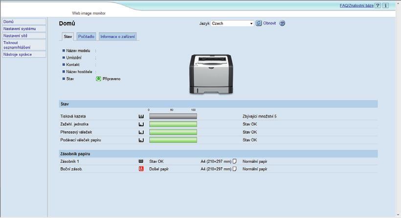 Když používáte jednofunkční tiskárnu Šifrovací klíč funkce Wi-Fi Direct můžete změnit pomocí aplikace Web Image Monitor nebo Smart Organizing Monitor.