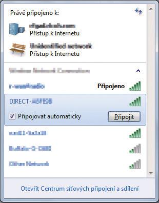 Jednofunkční tiskárna DSG358 LED indikátor tlačítka [Wi-Fi Direct] začne blikat. 2. Z dostupného bezdrátového připojení vašeho počítače vyberte SSID (DIRECT-XXXXXX) zařízení a klikněte na [Připojit].