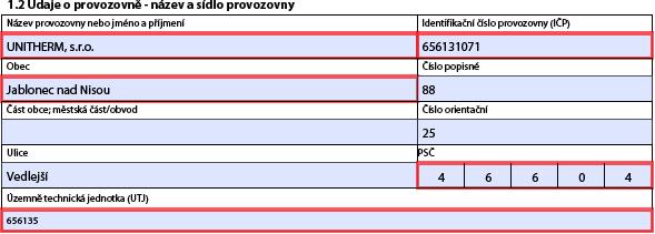 2 Údaje o provozovně název a sídlo provozovny Vyplní se všechny dostupné údaje odpovídající skutečnosti.