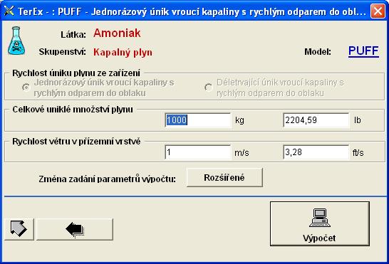 Modul Průvodce parametry výpočtu Předem zadány standardní hodnoty, které odpovídají zadané situaci. Lze změnit dle potřeby!